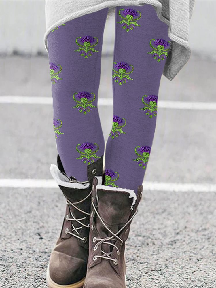 Scotland Thistle Embroidery Casual Leggings