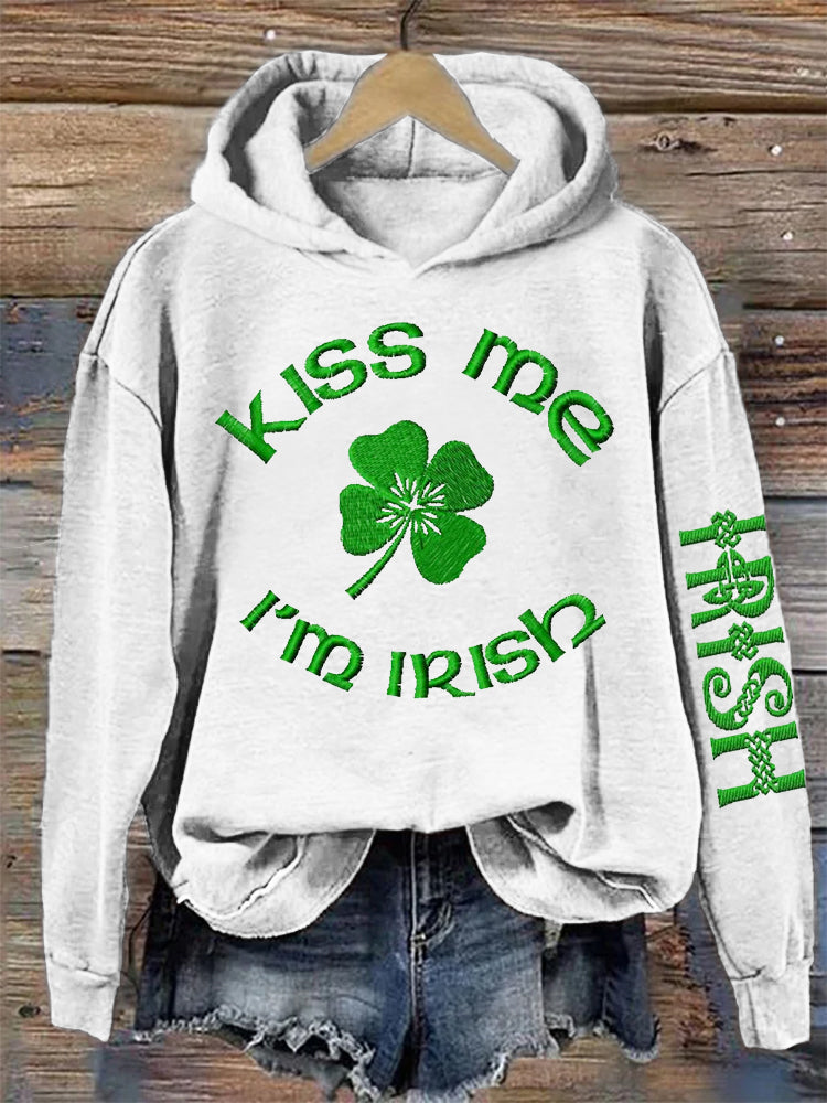 Women's Kiss Me I'm Irish Embroidery Hoodie