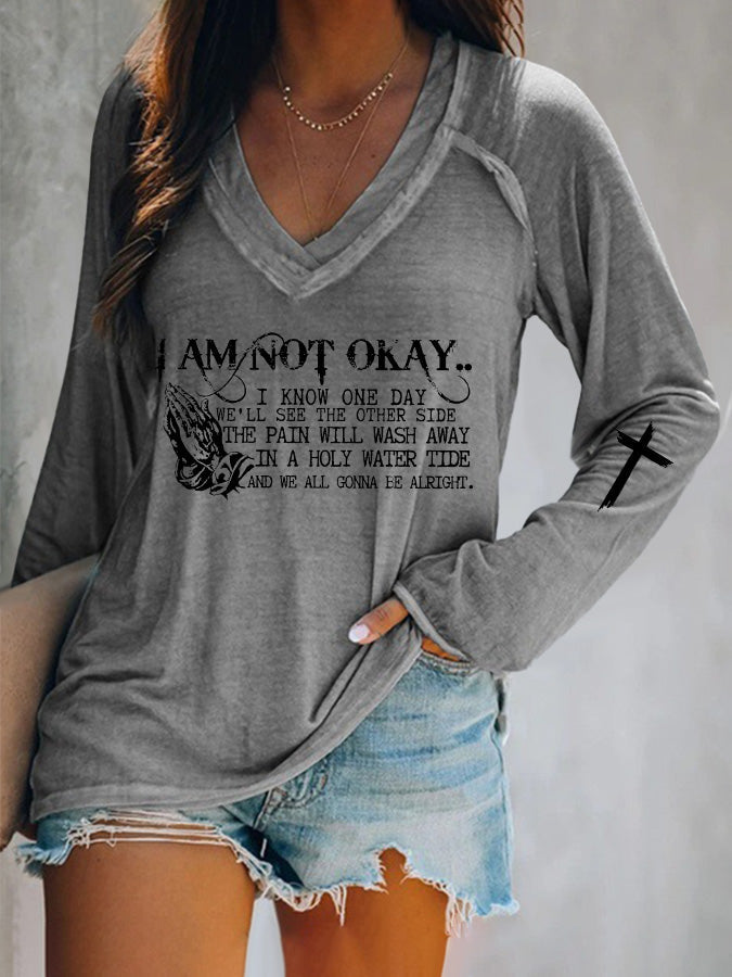 Women's I’m Not Okay Print V-Neck T-Shirt