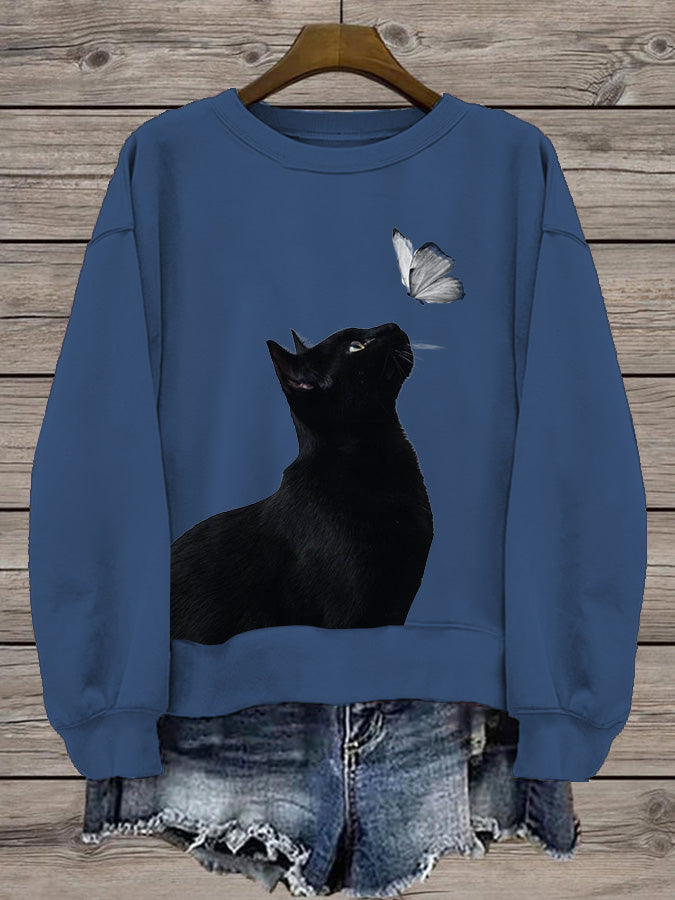 Women's Cat Print Casual  Long Sleeve Sweatshirt