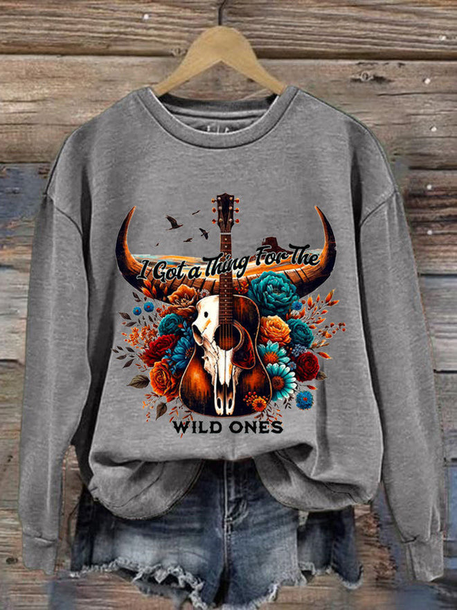 Women's Country Music Print Crew Neck Sweatshirt