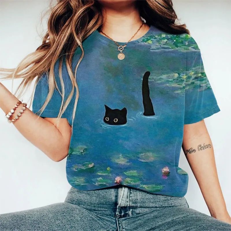 Women's Cat Print Casual T-Shirt