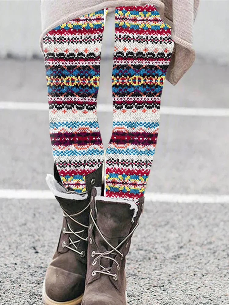 Vintage Fair Isle Knitted Art Comfy Leggings