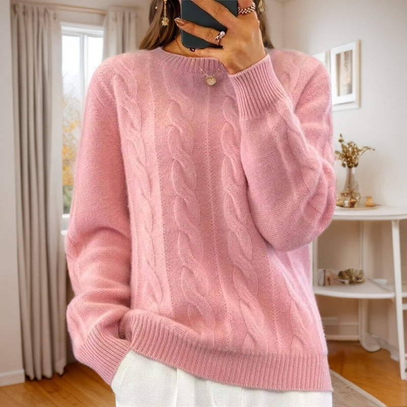 Women's Solid Color Jacquard Long Sleeve Sweater