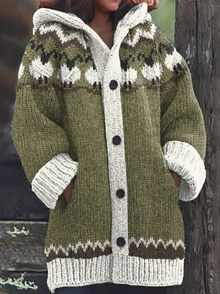 Fairman Island Flock Print Hooded Sweater Cardigan