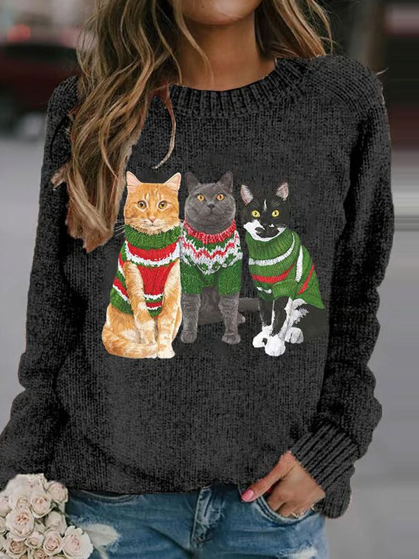 Women's Cat Felt Cozy Knit Sweater