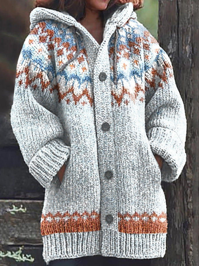 Women's Print Hooded Sweater Cardigan