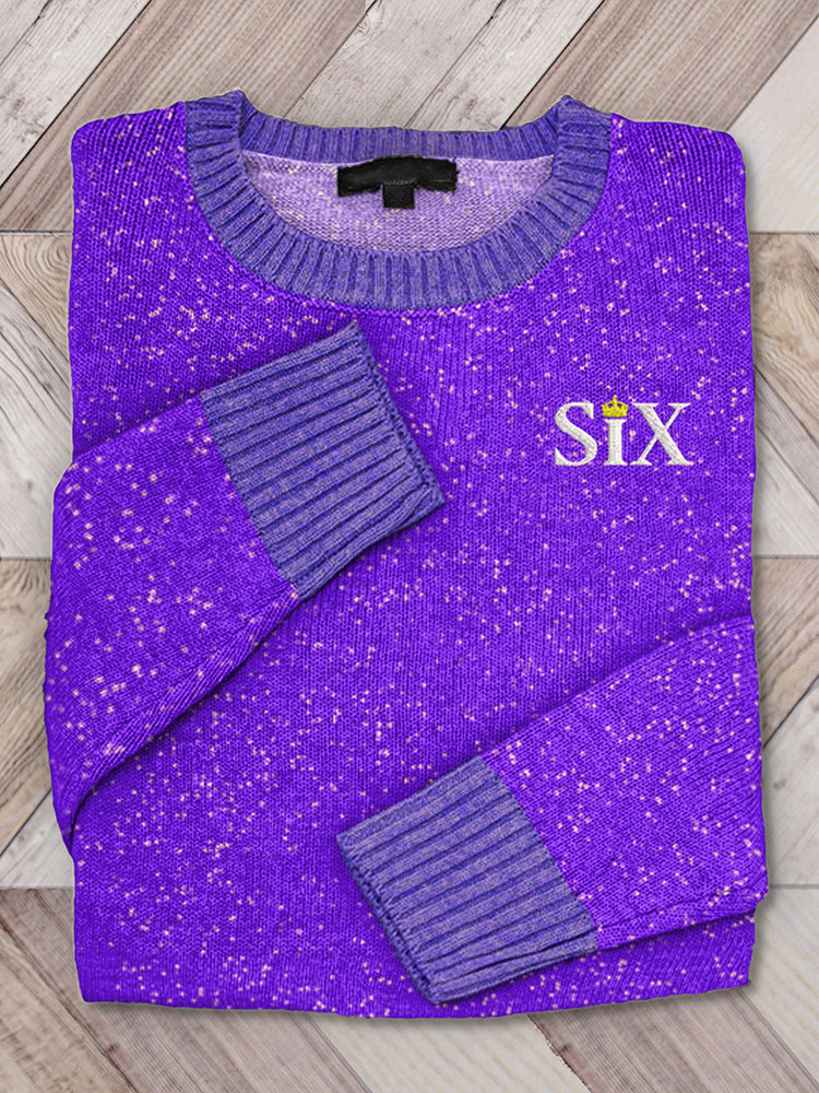 Six Musical Embroidered Glitter Sweater