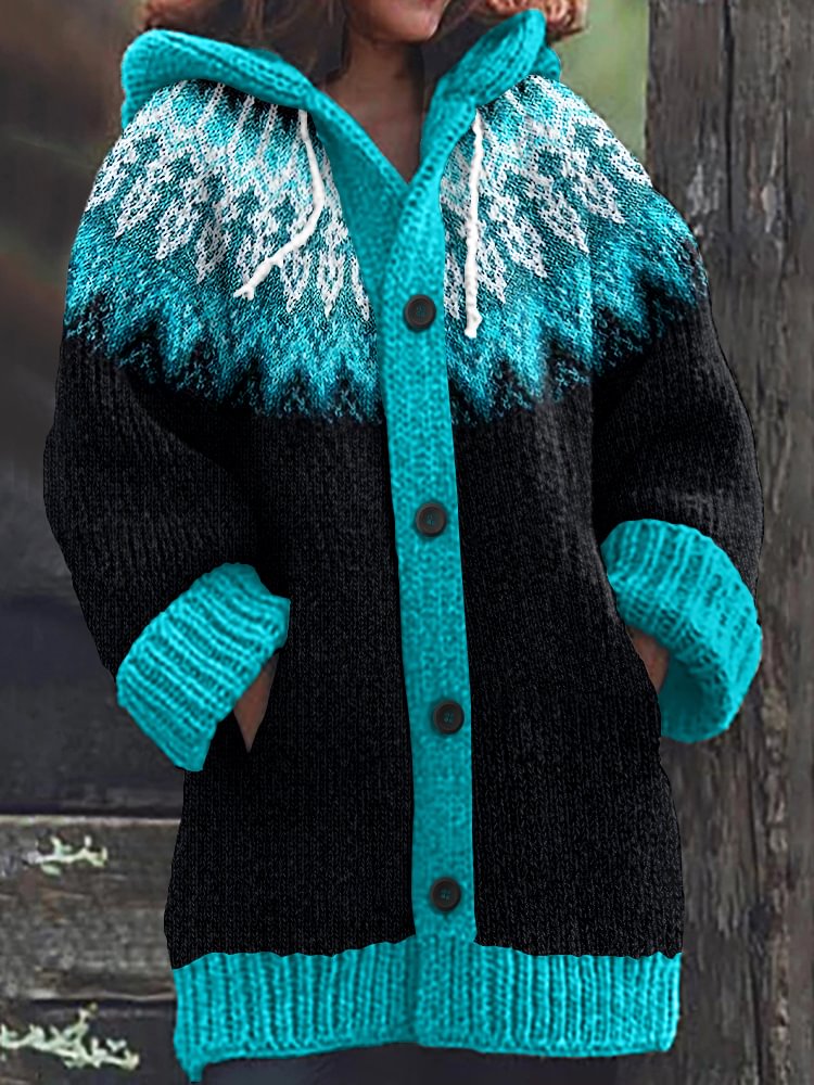 Vintage Tribal Icelandic Pattern Cozy Cardigan Sweater