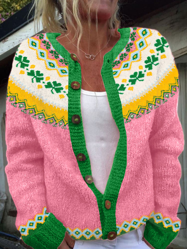 Shamrock Pattern Cozy Fair Isle Knit Cardigan