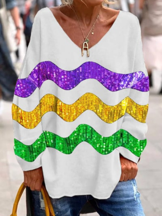 Women's Casual Mardi Gras Printed Long Sleeve Tops