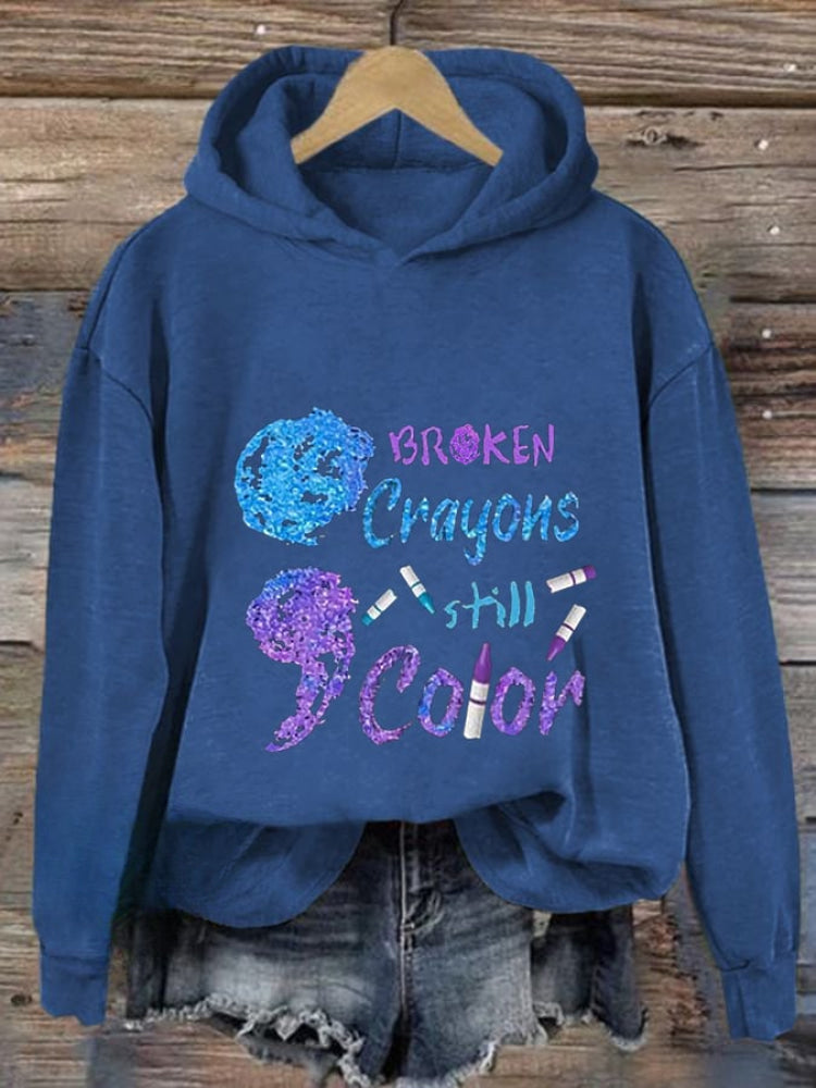 Women's Broken Crayons Still Have Color Print Casual Hooded