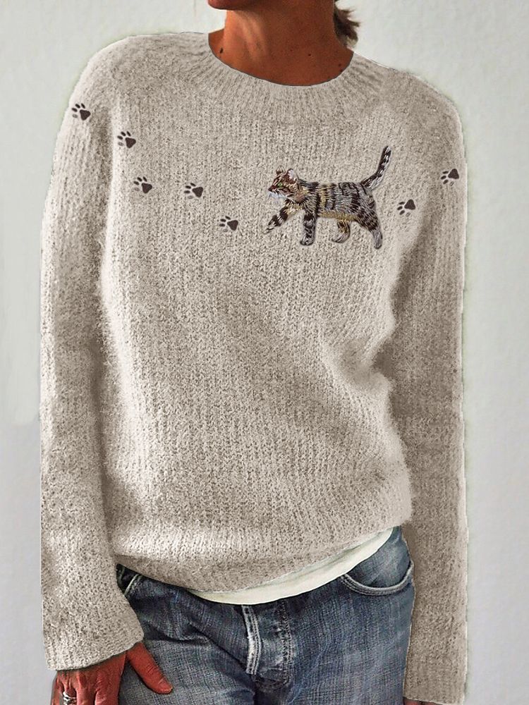 Women's Vintage Print Crew Neck Sweater