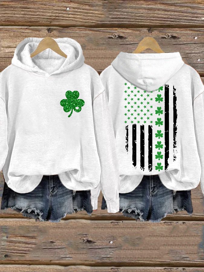 Women's St. Patrick's Day Flag Shamrock Hooded Sweatshirt