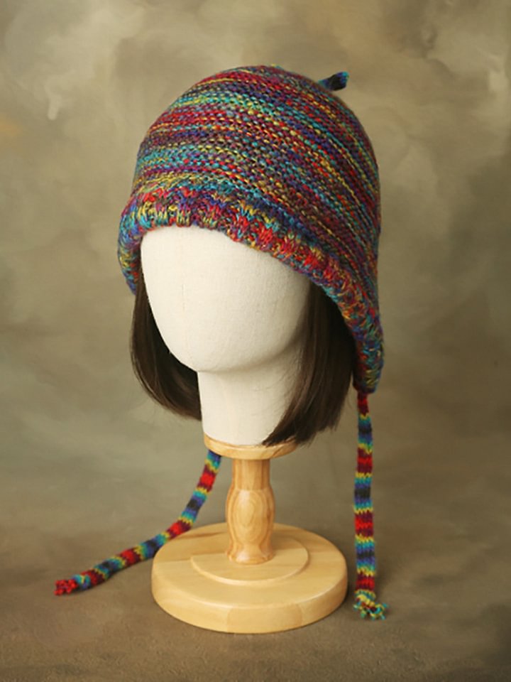 Retro Rainbow Ethnic Style Ear Protection Warm Knitted Hat