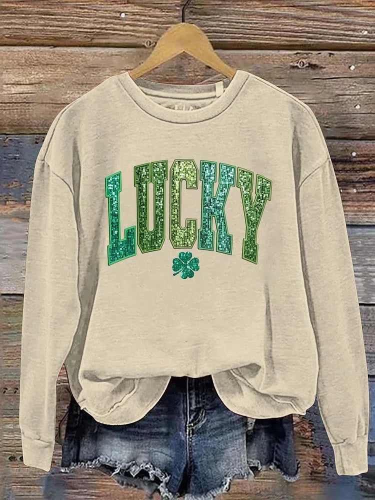 Women's Patrick's Day Lucky Pattern Long Sleeve Crew Neck Sweatshirt