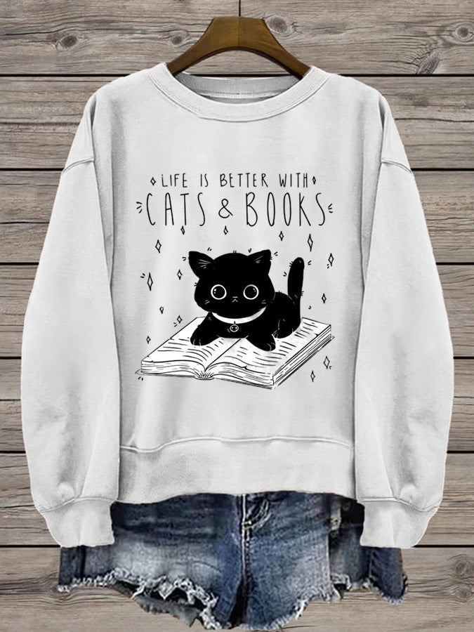 Women's Cat Print Long Sleeve Sweatshirt